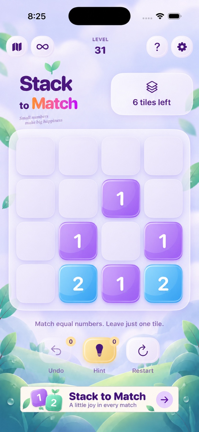 Stack to Match level 31 gameplay with a simulated Stack to Match promotional banner